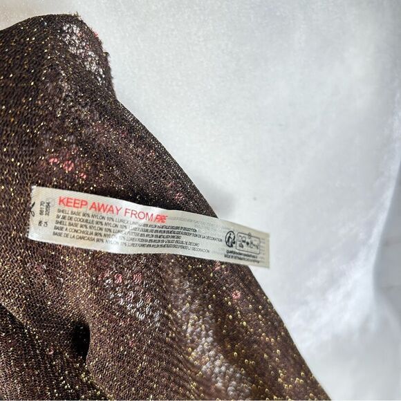 Free People Late Night Disco Glitter Sequin Layering Top Bronze Brown XS NEW - Picture 11 of 11
